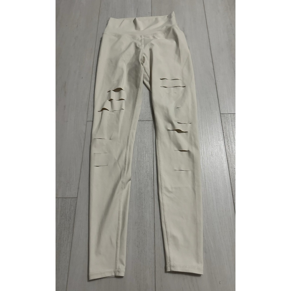 Alo Yoga High Waist Ripped Warrior Legging‎ Sz S Ivory